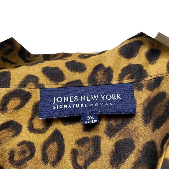 JONES New York Leopard Shirt Plus Size 3X Womens Cotton Button up Top Long Sleev - Picture 4 of 10